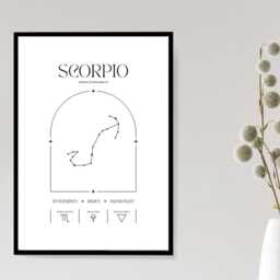 Scorpio Zodiac Print - Minimalist Astrology Poster Horoscope Wall Art Star Sign Decor Gift Idea A5 A4 A3 Framed Or Unframed - thumbnail 2