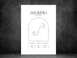 Scorpio Zodiac Print - Minimalist Astrology Poster Horoscope Wall Art Star Sign Decor Gift Idea A5 A4 A3 Framed Or Unframed - thumbnail 1