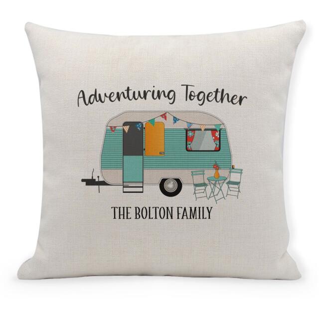 Personalised Caravan Cushion Adventuring Family Gift, Cushion, Personalised Camping Gift - image 1