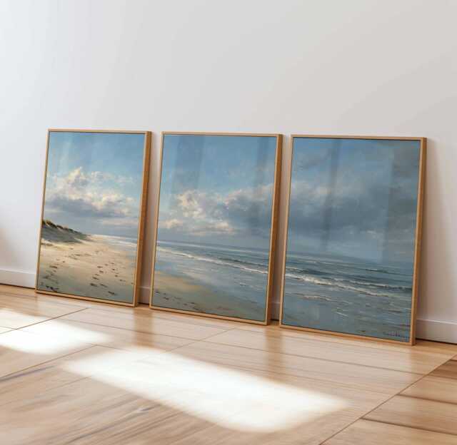 Coastal Beach Poster Set Of 3 Sandy Shore Ocean Wall Art - image 1