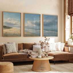 Coastal Beach Poster Set Of 3 Sandy Shore Ocean Wall Art - thumbnail 2