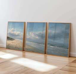 Coastal Beach Poster Set Of 3 Sandy Shore Ocean Wall Art - thumbnail 1