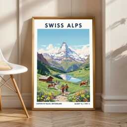 Matterhorn Swiss Alps Poster Vintage Gouache Travel Art - thumbnail 1