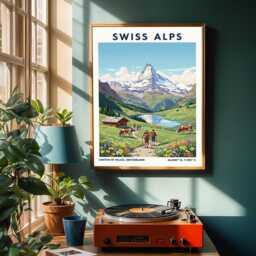 Matterhorn Swiss Alps Poster Vintage Gouache Travel Art - thumbnail 2