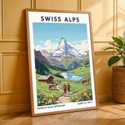 Matterhorn Swiss Alps Poster Vintage Gouache Travel Art - thumbnail 3