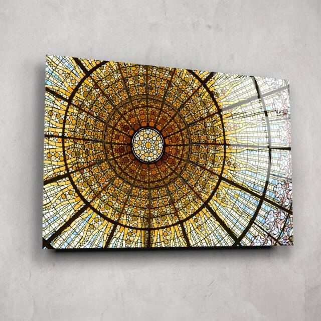 Mosaic Dome Pattern - Ornamental Geometric Tempered Glass Wall Art For Elegant Modern Interiors - image 1