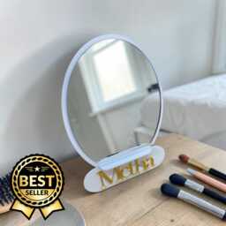 Personalised Oval Vanity Mirror - Wood Veneer Or Acrylic, Flat Pack Travel - thumbnail 1