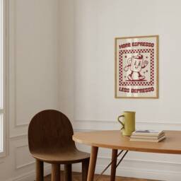 More Espresso Less Depresso Retro Wall Art Print - Character Poster, Kitchen Print, Fun Cofffee, Humour, Caffeine, Checkerboard - thumbnail 2