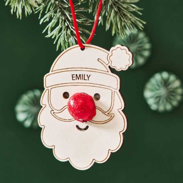 Personalized Santa Christmas Decoration - Wooden Ornament With Chocolate Nose - image 1