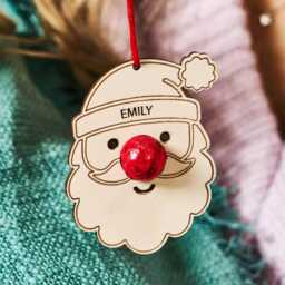 Personalized Santa Christmas Decoration - Wooden Ornament With Chocolate Nose - thumbnail 4