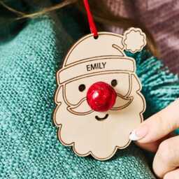 Personalized Santa Christmas Decoration - Wooden Ornament With Chocolate Nose - thumbnail 3