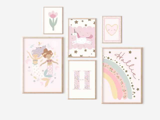 Set Of Pretty Fairytale & Mermaid Gallery Wall Prints For A Playroom, Girls Bedroom Or Nursery - Prints Only, Unframed - image 1