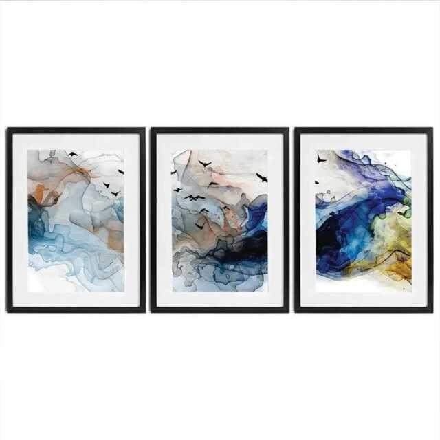 Abstract Birds Framed Art Print Trio - image 1
