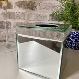 Tissue Box Holder Cube/Cover Square Glass Silver Gift For Mum Diamante Crystal 15cm - thumbnail 2