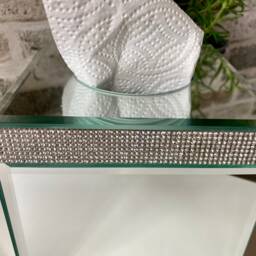 Tissue Box Holder Cube/Cover Square Glass Silver Gift For Mum Diamante Crystal 15cm - thumbnail 3