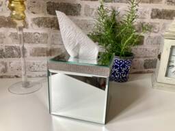 Tissue Box Holder Cube/Cover Square Glass Silver Gift For Mum Diamante Crystal 15cm - thumbnail 1