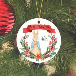 Personalised Christmas Ornament, Keepsake, Hanging Decoration, Ornament. Bunny Rabbit Ornament - thumbnail 1
