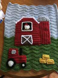 Crochet Baby Farm Blanket - Red Barn, Silo, Tractor & Hay