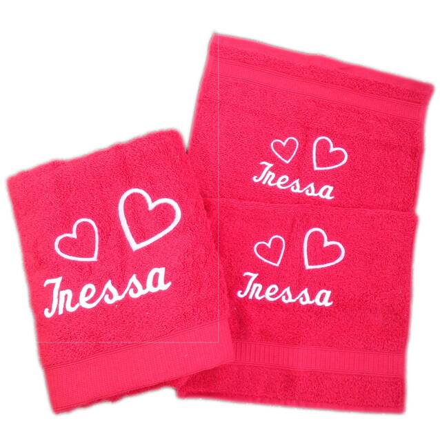 Towel Set Hearts Embroidered With Name 3 Pieces - image 1