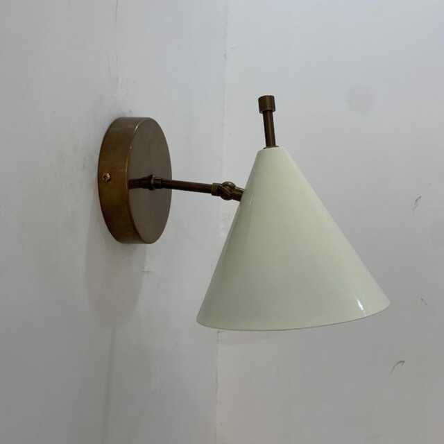 Mid-Century Modern White Cone Shade Brass Wall Sconce Alabaster Wall Light - image 1