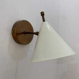 Mid-Century Modern White Cone Shade Brass Wall Sconce Alabaster Wall Light - thumbnail 2