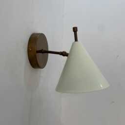 Mid-Century Modern White Cone Shade Brass Wall Sconce Alabaster Wall Light