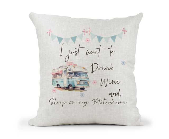 Personalised Caravan Fun Quote Motorhome Cream Canvas Cushion, Scatter Home Decor, Friend Gift, Nan Grandad, Wine Lover - image 1