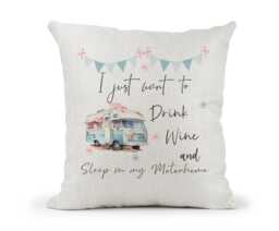 Personalised Caravan Fun Quote Motorhome Cream Canvas Cushion, Scatter Home Decor, Friend Gift, Nan Grandad, Wine Lover