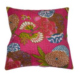Indian Fruit Print Kantha Cushion Cover For Couch Handmade Living Room Pillow Tribal Ethnic Bohemian Throw Quilted Pillowcases - thumbnail 2