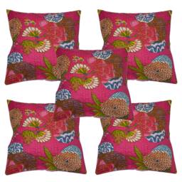 Indian Fruit Print Kantha Cushion Cover For Couch Handmade Living Room Pillow Tribal Ethnic Bohemian Throw Quilted Pillowcases - thumbnail 1
