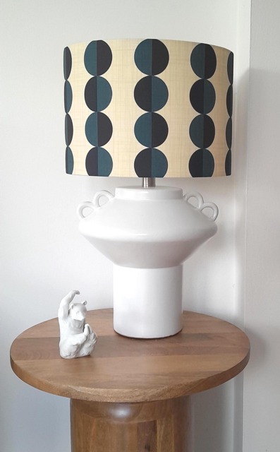 Retro Circles Blue Cream Fabric Handmade Drum Lampshade - image 1