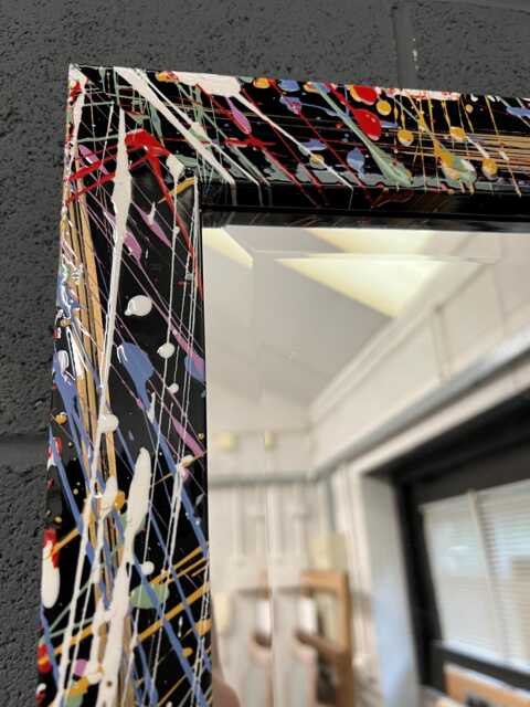 Handcrafted Black Paint Splatter Mirror With Bevelled Glass - Artisan Wood Frame - image 1