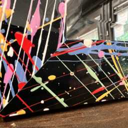 Handcrafted Black Paint Splatter Mirror With Bevelled Glass - Artisan Wood Frame - thumbnail 3