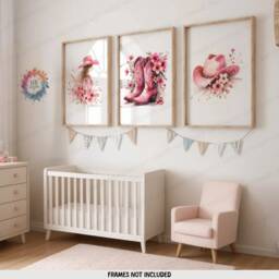 Pink Cowgirl Nursery Wall Art - Set Of 3 Posters - Western Girl Room Decor Boho Country Cow Gift Kids Girls Bedroom Prints Baby - thumbnail 2