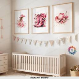 Pink Cowgirl Nursery Wall Art - Set Of 3 Posters - Western Girl Room Decor Boho Country Cow Gift Kids Girls Bedroom Prints Baby - thumbnail 1