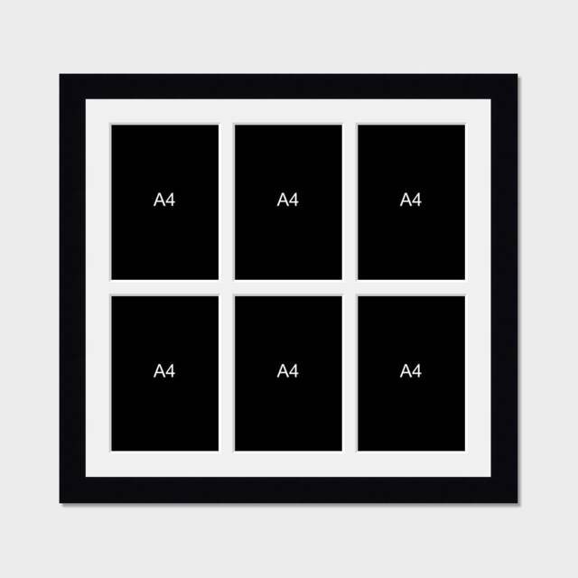 Large Multi Photo Frame To Hold 6 A4 Certificates/Prints in A 33mm Black Wood - image 1