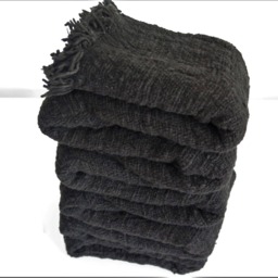 Handwoven Black Cotton Throw Blanket, Natural Dye, 94x47 - thumbnail 4