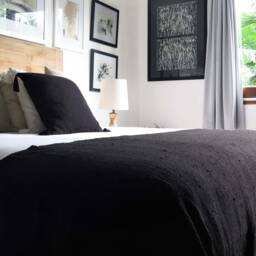 Handwoven Black Cotton Throw Blanket, Natural Dye, 94x47 - thumbnail 2