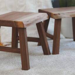 Live Edge Walnut Stool, Rustic Minimalist Wood Step Stool - thumbnail 2