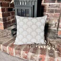 1580. Mulberry Trees White On Linen Block Print Linen Look - Cotton Blend Cushion Cover - thumbnail 1