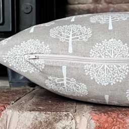 1580. Mulberry Trees White On Linen Block Print Linen Look - Cotton Blend Cushion Cover - thumbnail 2