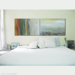 "Original Abstract Acrylic Painting Beach Landscape Diptych - 72"" X 24" - thumbnail 1