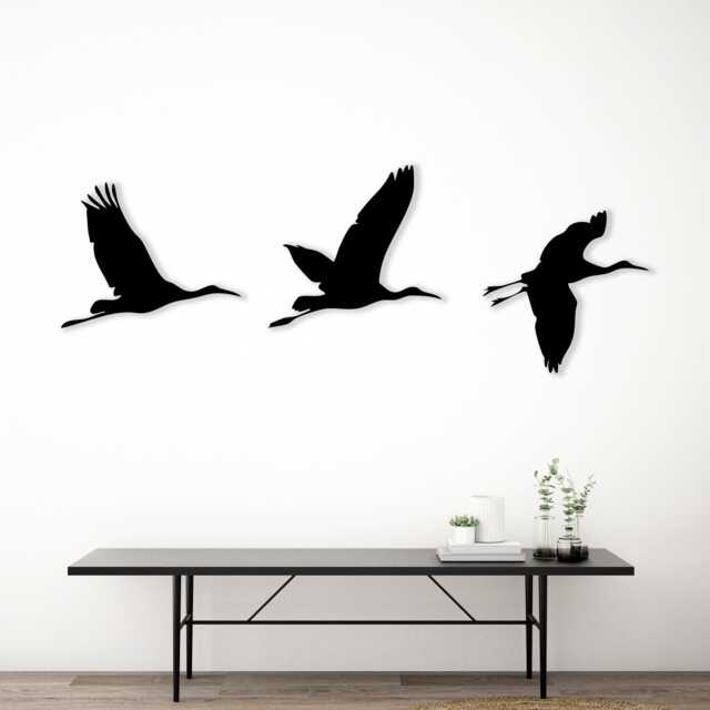 Flying Crane Birds Metal Wall Art, Boho Home Decor, Set Of 3 - image 1
