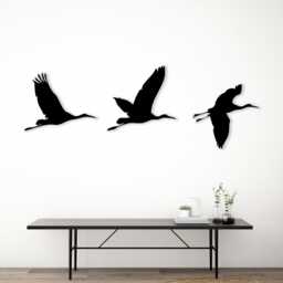 Flying Crane Birds Metal Wall Art, Boho Home Decor, Set Of 3 - thumbnail 1