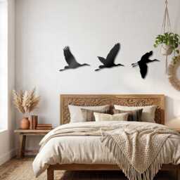 Set Of 3 Flying Metal Birds Wall Art, Coastal Boho Nature Sculpture - thumbnail 3