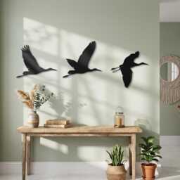 Set Of 3 Flying Metal Birds Wall Art, Coastal Boho Nature Sculpture - thumbnail 1