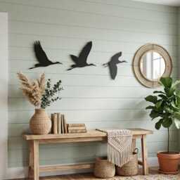 Set Of 3 Flying Metal Birds Wall Art, Coastal Boho Nature Sculpture - thumbnail 2