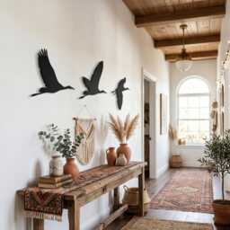Set Of 3 Flying Metal Birds Wall Art, Coastal Boho Nature Sculpture - thumbnail 4