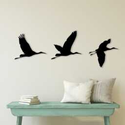 Flying Crane Birds Metal Wall Art, Boho Home Decor, Set Of 3 - thumbnail 3