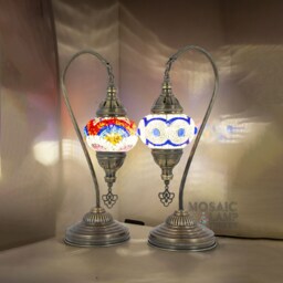 Set Of 2 Moroccan Swan Neck Table Lamp, Unique Mosaic Desk Bedside Stained Glass Globe Lamp - thumbnail 2